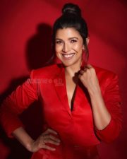 Red Hot Nimrat Kaur in a Red Cropped Jacket Pant Suit Photos 02