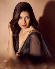 Section 84 Actress Nimrat Kaur in a Sheer Black Saree with a Matching Deep Neck Blouse Pictures 04