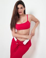 Sexy Amyra Dastur in a Red Sports Bralette and Matching Pants Photos 03