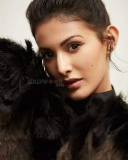 Sexy Indian Actress Amyra Dastur Lace Black Dress Photoshoot Stills 01