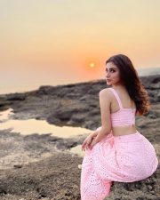 Sexy Mouni Roy Enjoying the Sunset in a Pink Dress Pictures 01