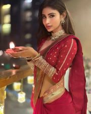 Sexy Mouni Roy in a Diwali Red Saree Photos 03 Sexy Mouni Roy in a Diwali Red Saree Photos 03
