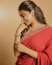 Sexy Priyanka Mohan in a Red Saree with Golden Embroidered Border Pictures 02