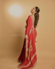 Sexy Priyanka Mohan in a Red Saree with Golden Embroidered Border Pictures 04