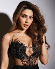 Sizzling Nikki Tamboli in a Black Body Hugging Gown with a Sheer Bodice Pictures 01 Sizzling Nikki Tamboli in a Black Body Hugging Gown with a Sheer Bodice Pictures 01