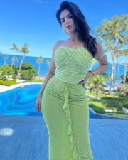 Stunning Iswarya Menon in a Light Green Strapless Ruched Dress Photos 01