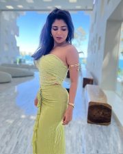Stunning Iswarya Menon in a Light Green Strapless Ruched Dress Photos 04