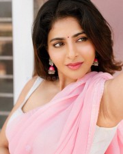 Stunning Iswarya Menon in a Pink Saree with a White Sleeveless Blouse Photos 03