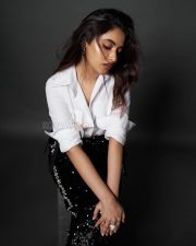 Stunning Priyanka Arul Mohan in a White Shirt and Black Shimmery Skirt Photos 01