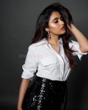 Stunning Priyanka Arul Mohan in a White Shirt and Black Shimmery Skirt Photos 03