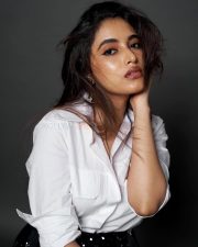 Stunning Priyanka Arul Mohan in a White Shirt and Black Shimmery Skirt Photos 04