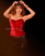 Sultry Actress Iswarya Menon in a Red velvet corset and black skirt Photos 01