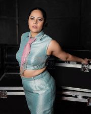Telugu Television Presenter Anasuya Bharadwaj in a Metallic Green Sleeveless Crop Top and a Matching Mini Skirt Pictures 01