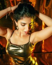 Tempting Iswarya Menon in a Shimmering Gold Metallic Slip Dress Pictures 03