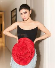 The Wives Actress Mouni Roy in a Black Strapless Top with a Light Blue Mini Skirt with a Red Rose Pictures 03