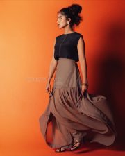 Actress Anupama Parameswaran in a Black and Cedar Sheer Panel Maxi Skirt with a Sleeveless Black Top Pictures 04