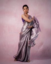 Actress Anupama Parameswaran in a Metallic Silver Grey Tissue Saree with a Contrasting Short Sleeveless Purple Blouse Photos 01 Actress Anupama Parameswaran in a Metallic Silver Grey Tissue Saree with a Contrasting Short Sleeveless Purple Blouse Photos 01
