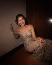 Actress Anupama Parameswaran in a Rose Champagne Gold Embroidered Gown Photos 02