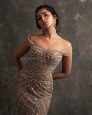 Actress Anupama Parameswaran in a Rose Champagne Gold Embroidered Gown Photos 04