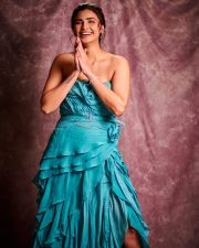 Actress Daisy Shah in a Blue Chiffon Organza Ruffled Trail Gown With Crystal Embellished Belt Photos 02 Actress Daisy Shah in a Blue Chiffon Organza Ruffled Trail Gown With Crystal Embellished Belt Photos 02