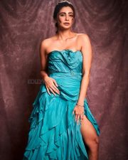 Actress Daisy Shah in a Blue Chiffon Organza Ruffled Trail Gown With Crystal Embellished Belt Photos 03 Actress Daisy Shah in a Blue Chiffon Organza Ruffled Trail Gown With Crystal Embellished Belt Photos 03