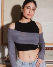 Actress Kritika Kamra in a Black Crop Top with a Grey Knitted Overlay Photos 02