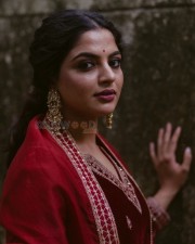 Actress Nikhila Vimal in a Red Embroidered Sharara Photos 02