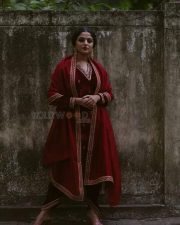 Actress Nikhila Vimal in a Red Embroidered Sharara Photos 03