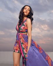 Alluring Neha Shetty in a Purple and Red Floral Mini Dress Pictures 03