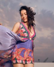 Alluring Neha Shetty in a Purple and Red Floral Mini Dress Pictures 04