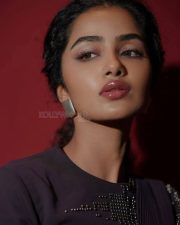 Attractive Anupama Parameswaran in a Black Charcoal Saree Style Full Sleeved Gown Stills 01