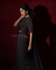 Attractive Anupama Parameswaran in a Black Charcoal Saree Style Full Sleeved Gown Stills 02