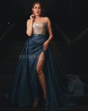 Attractive Pragya Jaiswal in a Silver and Blue Slit Dress at IIFA Utsavam 2024 Photos 01