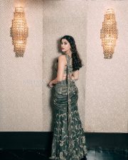 Attractive Saiee Manjrekar in an Olive Green and Maroon Pre Draped Saree with an Embellished Sleeveless Blouse Photos 01