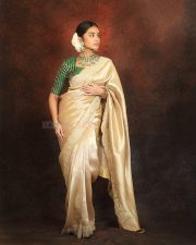 Beautiful Anupama Parameswaran in a Gold Silk Saree with a Green Blouse with Golden Stripes Photos 06
