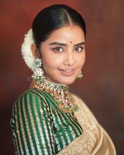 Beautiful Anupama Parameswaran in a Gold Silk Saree with a Green Blouse with Golden Stripes Photos 07