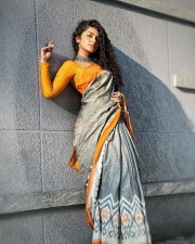 Beautiful Anupama Parameswaran in a Grey Pochampally Saree Photos 04
