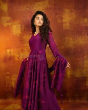 Beautiful Anupama Parameswaran in a Purple Anarkali Kurta Photos 02