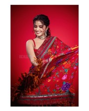 Beautiful Anupama Parameswaran in a Red Flower Printed Saree with Matching Sleevless Blouse Pictures 07