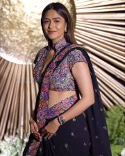 Beautiful Mrunal Thakur in a Black Georgette Saree with a Jacket Style Silk Blouse with a Deep V Neckline Pictures 03
