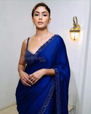 Beautiful Mrunal Thakur in a Cobalt Blue Saree with Swarovski Border Embellishments Photos 02