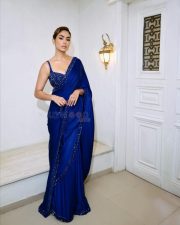 Beautiful Mrunal Thakur in a Cobalt Blue Saree with Swarovski Border Embellishments Photos 04