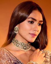 Beautiful Mrunal Thakur in a Gold Tissue Saree with Scalloped Borders with an Embroidered Silk Blouse Photos 05