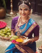 Beautiful Nabha Natesh in a Traditional Blue and Purple Saree for Ugadi Photoshoot Pictures 06