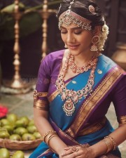 Beautiful Nabha Natesh in a Traditional Blue and Purple Saree for Ugadi Photoshoot Pictures 09