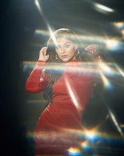 Beautiful Saiee Manjrekar in a Red Long Gown with a Thigh Slit and High Neckline Photos 01
