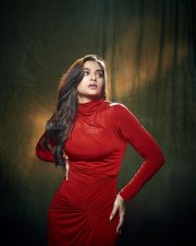 Beautiful Saiee Manjrekar in a Red Long Gown with a Thigh Slit and High Neckline Photos 06 Beautiful Saiee Manjrekar in a Red Long Gown with a Thigh Slit and High Neckline Photos 06
