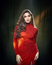 Beautiful Saiee Manjrekar in a Red Long Gown with a Thigh Slit and High Neckline Photos 07 Beautiful Saiee Manjrekar in a Red Long Gown with a Thigh Slit and High Neckline Photos 07
