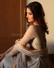 Beautiful Saiee Manjrekar in a White Anarkali at Arjun Son Of Vyjayanthi Movie Pre Release Event Photos 03