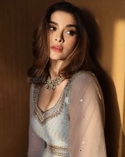 Beautiful Saiee Manjrekar in a White Anarkali at Arjun Son Of Vyjayanthi Movie Pre Release Event Photos 06